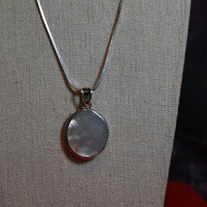 Oval Mother of Pearl Pendant 925 Sterling Silver Square Chain